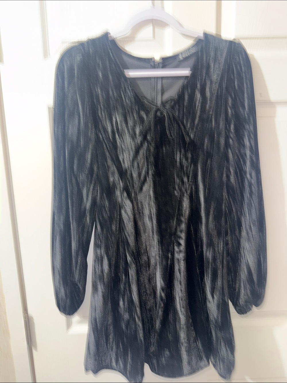 Very J Black Shimmery Long-Sleeve Tie-Neck Tunic